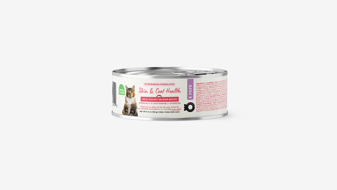 A can of Open Farm’s Skin and Coat Health Functional wet food for cats.