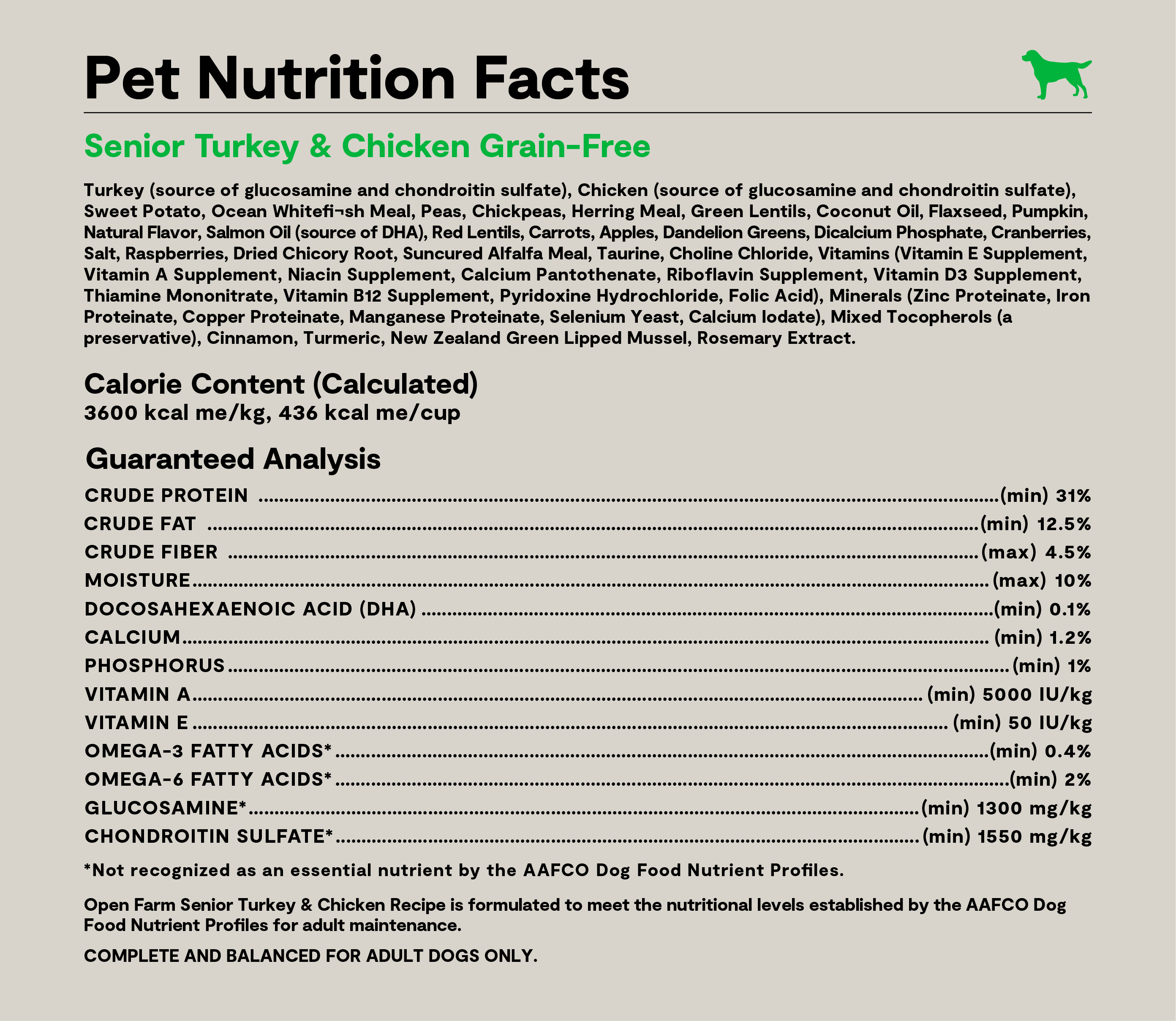 Nourriture sèche pour chien senior sans grains