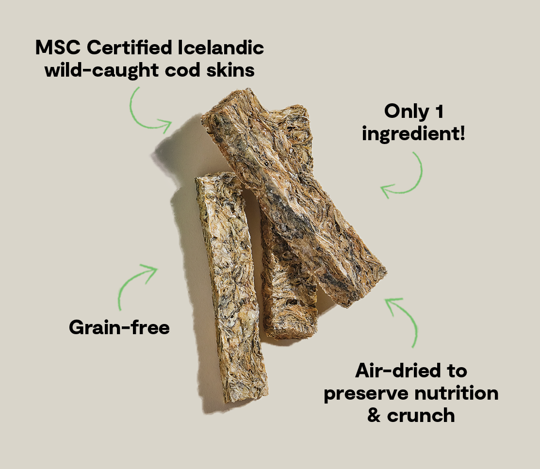Icelandic Air-Dried Cod Skins Dog Treat Sticks