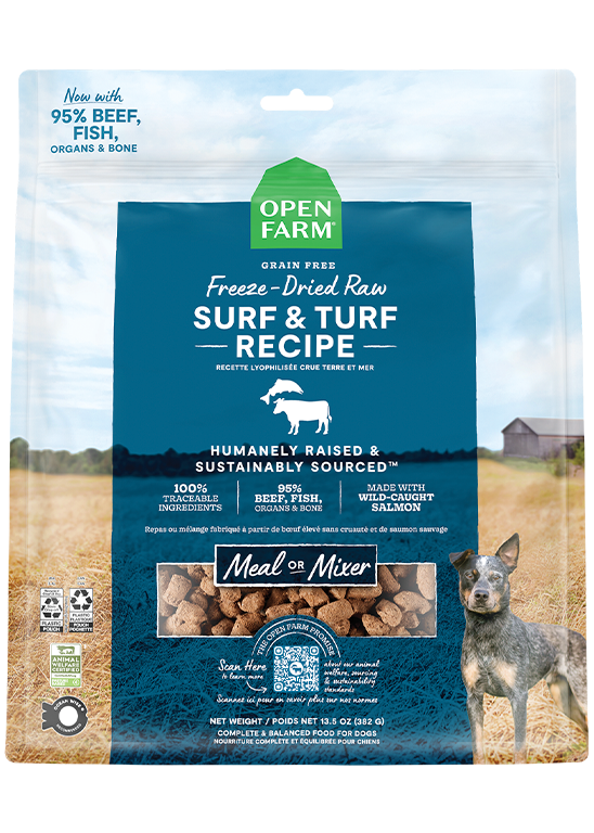 Nourriture crue lyophilisée pour chiens Surf & Turf